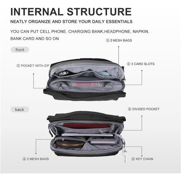 Sling Bag for Men/Women, Lightweight Nylon Travel Essential with Detachable Cord - Picture 3 of 8
